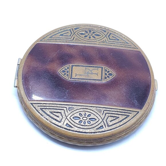 Vintage Richard Hudnut Gold Compact Case With Monogrammed Lid Ornate Design - Picture 2 of 9